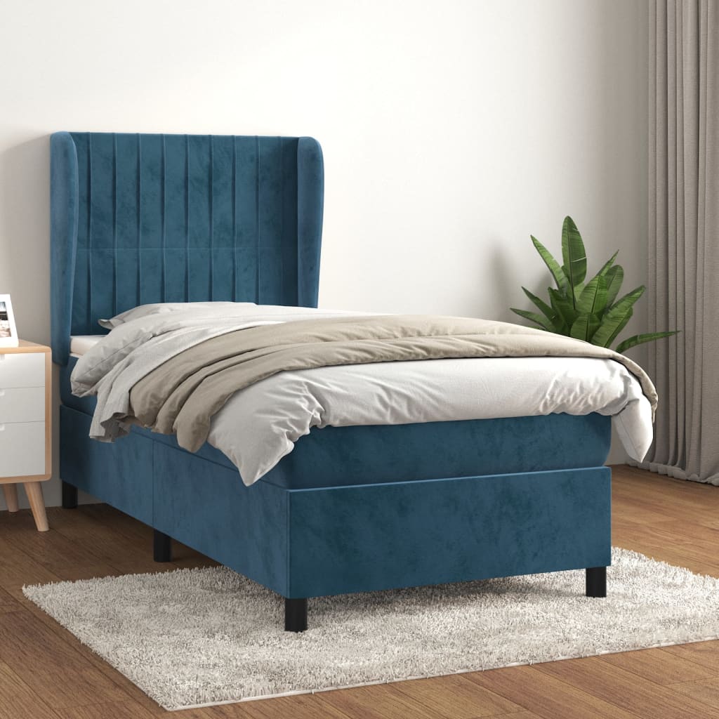 Cama box spring con colchón terciopelo azul oscuro 80x200 cm v1770 Vetonek