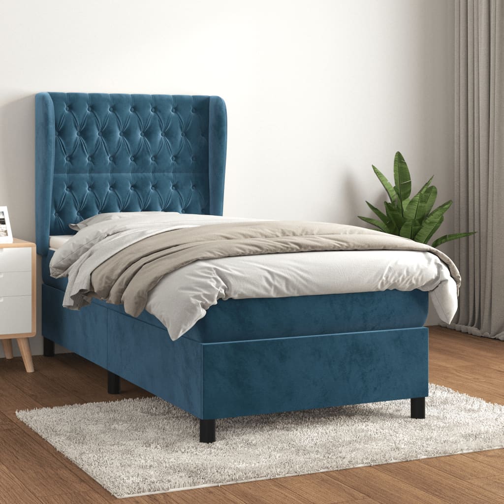 Cama box spring con colchón terciopelo azul oscuro 80x200 cm v2371 Vetonek