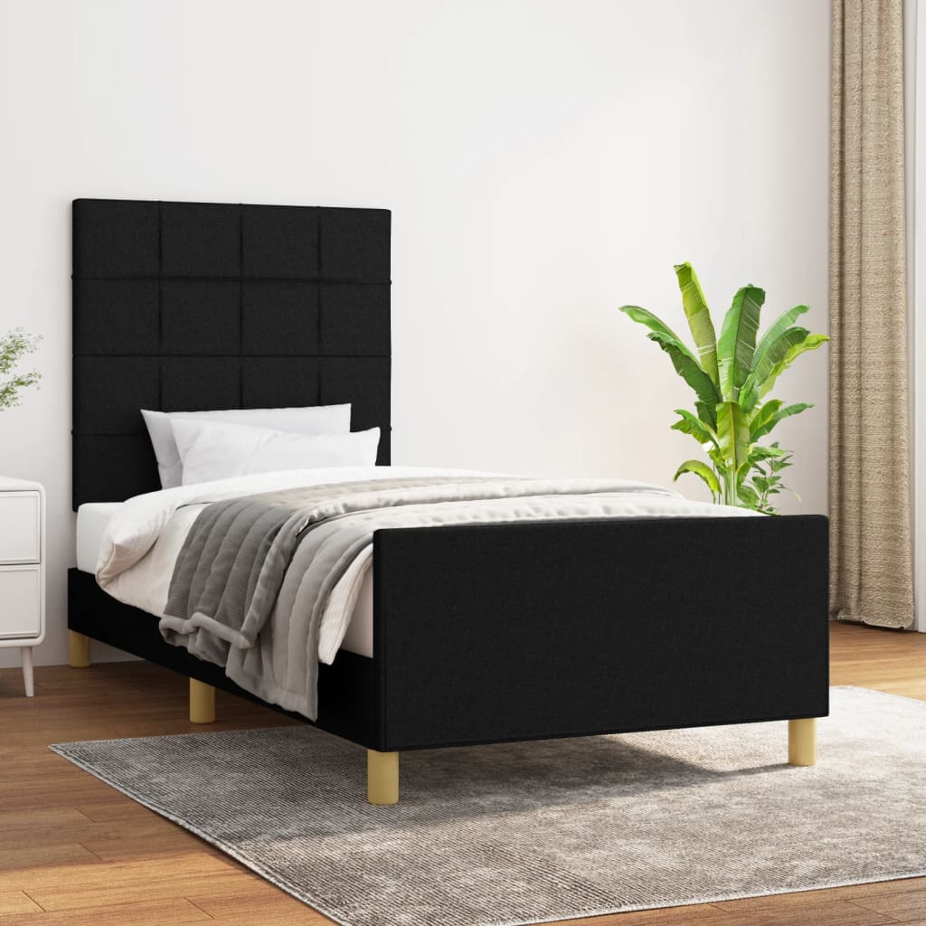 Vetonek Estructura de cama sin colchón tela negro 90x190 cm