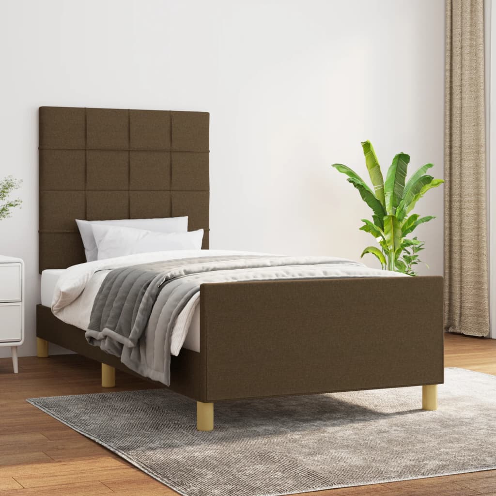 Estructura de cama sin colchón tela marrón oscuro 90x190 cm v5242 Vetonek