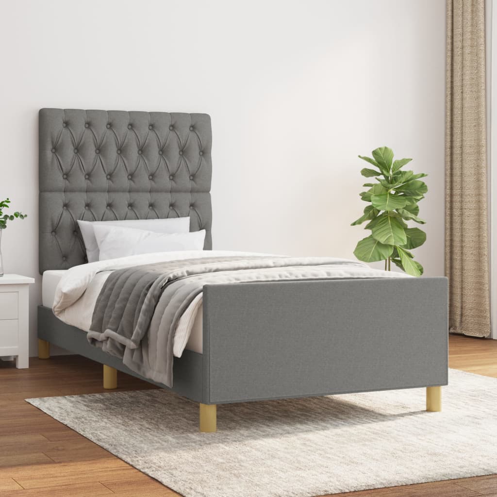 Vetonek Estructura de cama sin colchón tela gris oscuro 90x200 cm