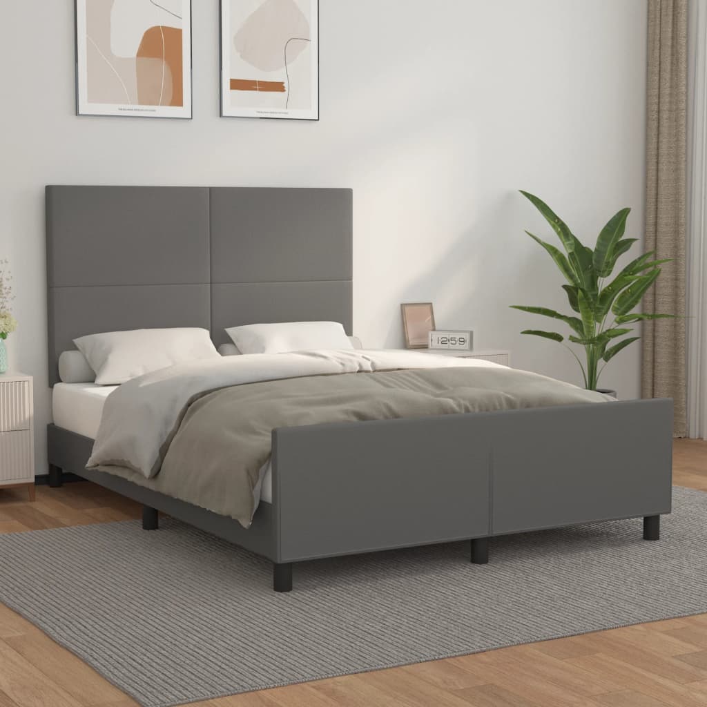 Vetonek Estructura de cama sin colchón cuero sintético gris 140x190 cm