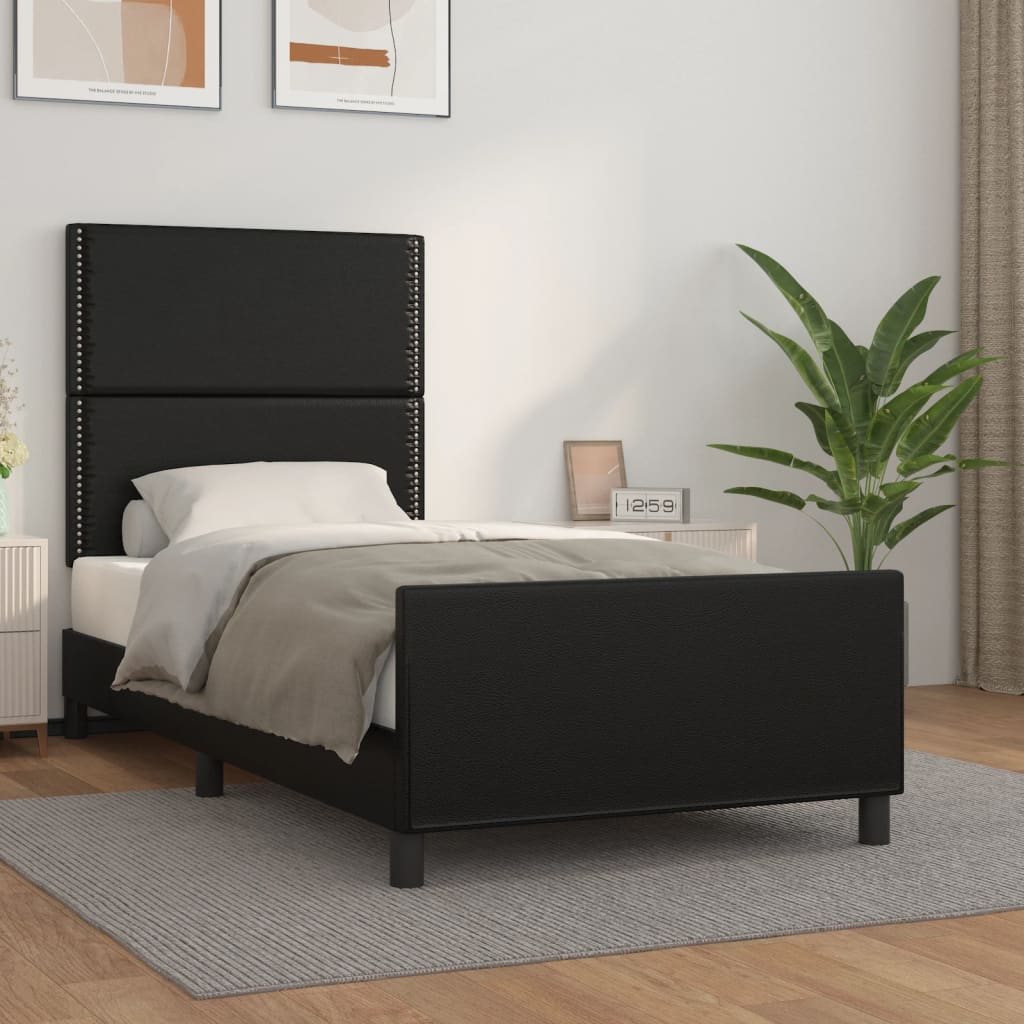 Vetonek Estructura de cama sin colchón cuero sintético negro 90x190 cm