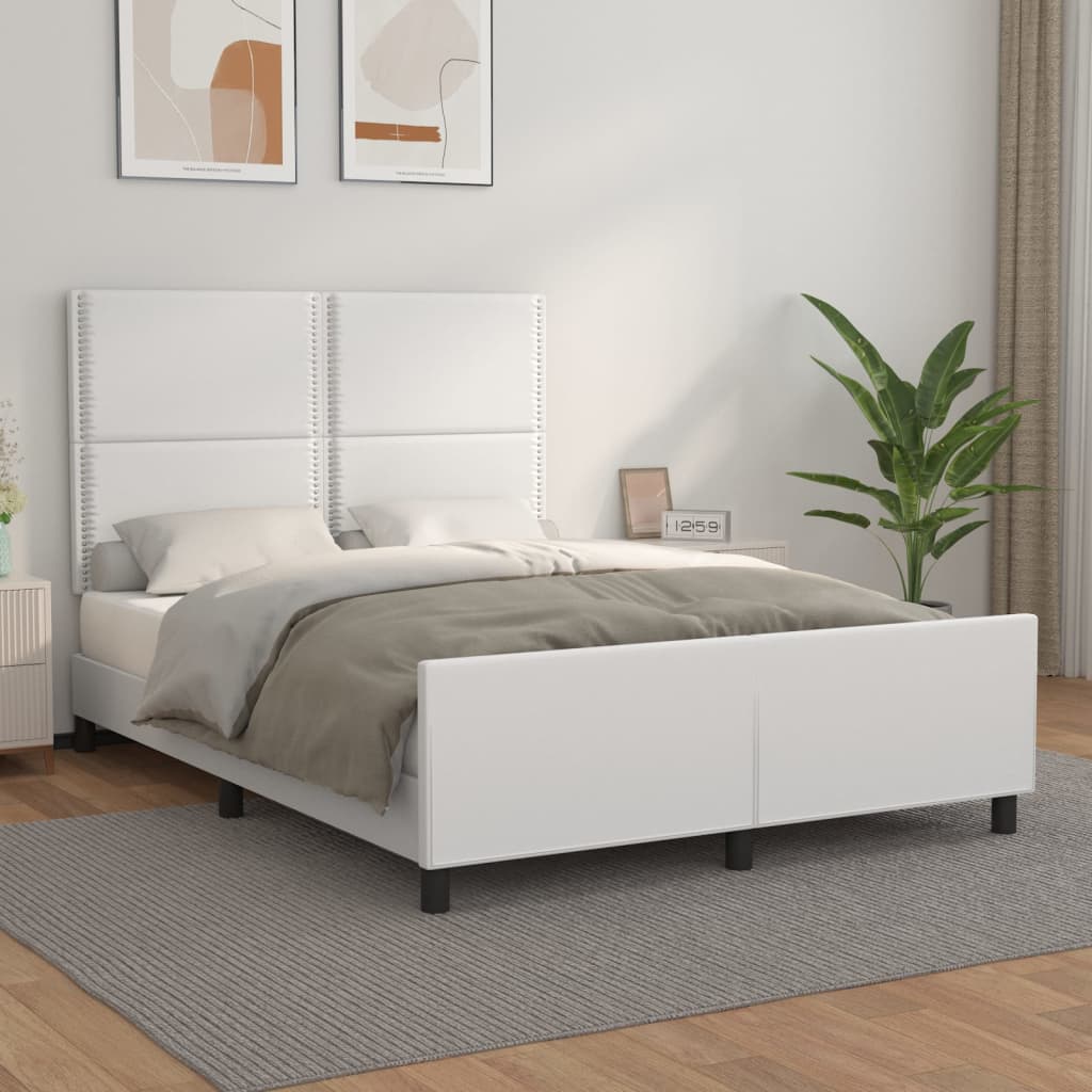 Vetonek Estructura de cama sin colchón cuero sintético blanco 140x190cm