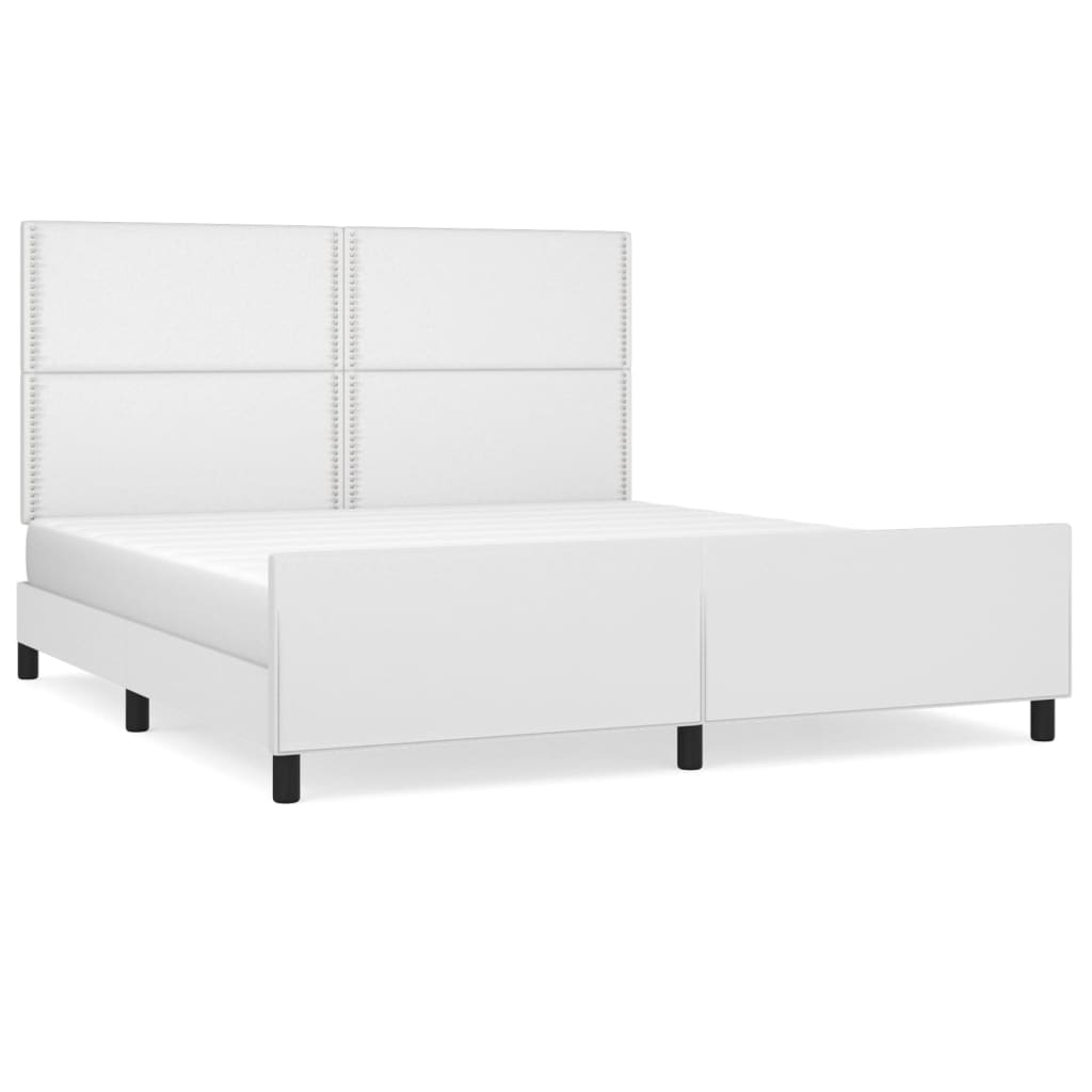 Estructura de cama cabecero cuero sintético blanco 180x200 cm