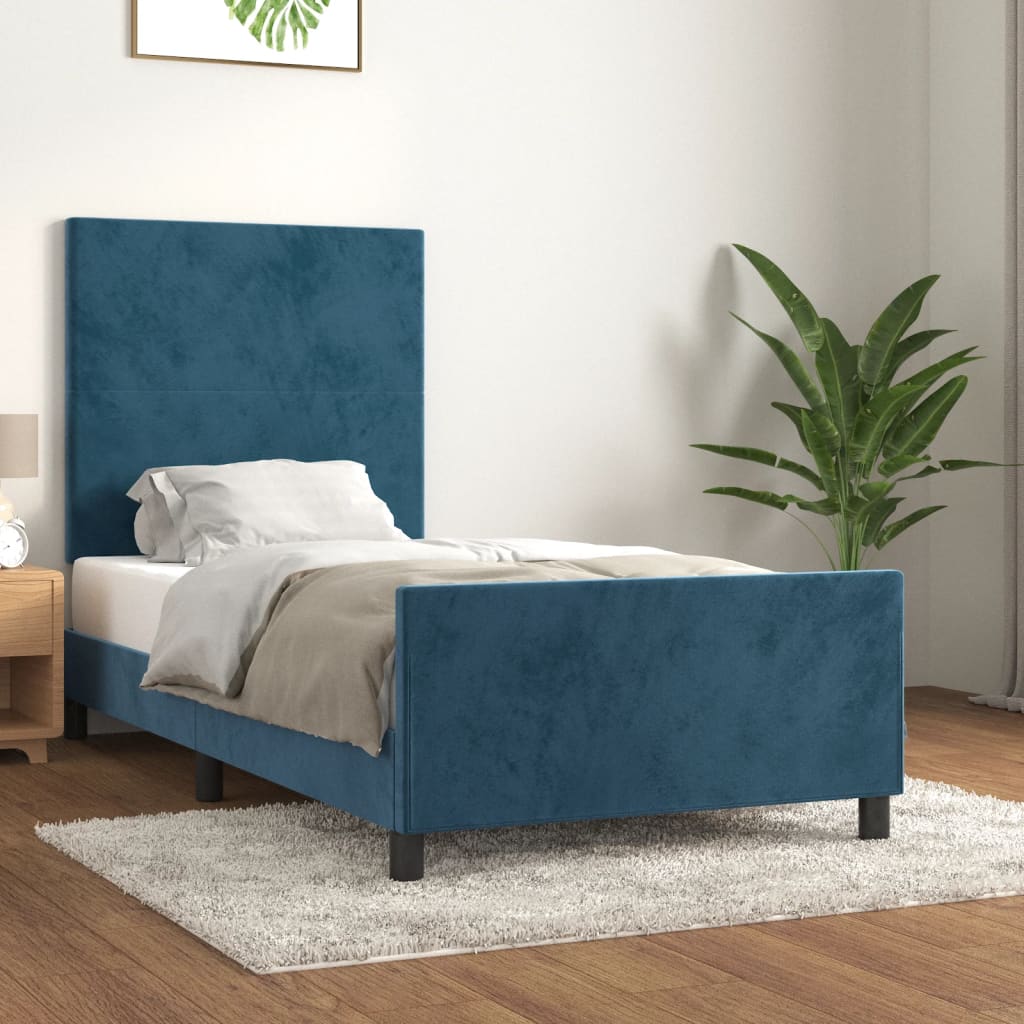 Vetonek Estructura de cama sin colchón terciopelo azul oscuro 90x200 cm