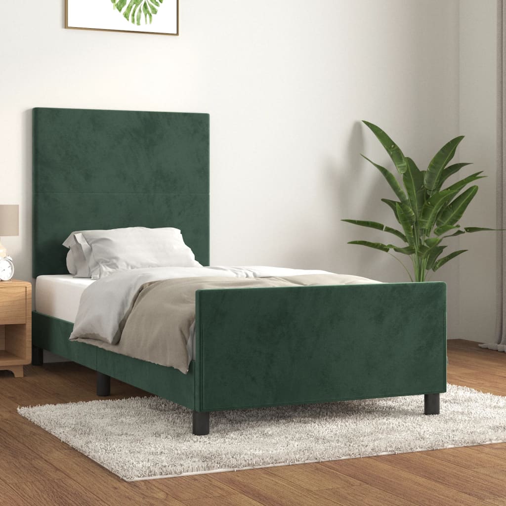 Vetonek Estructura cama sin colchón terciopelo verde oscuro 100x200 cm