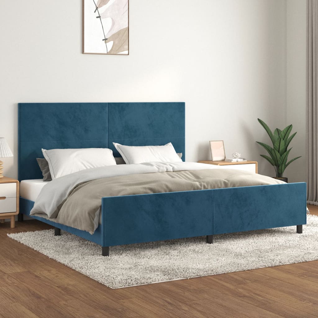 Vetonek Estructura cama sin colchón terciopelo azul oscuro 200x200 cm