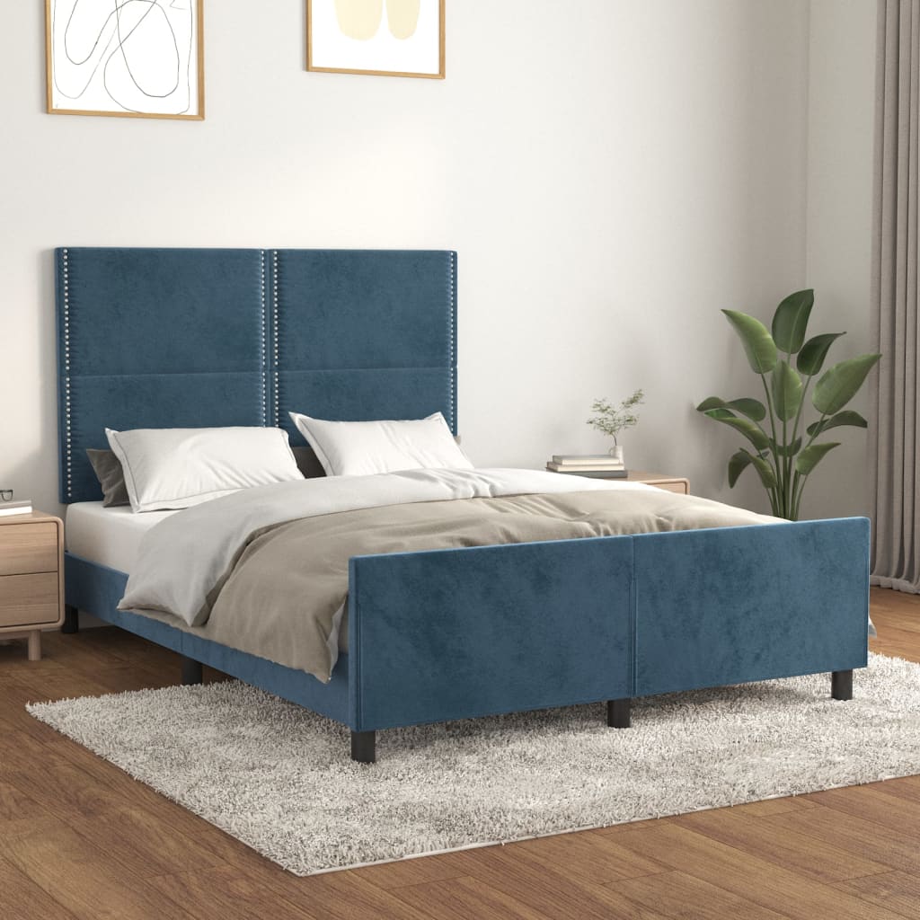 Vetonek Estructura de cama sin colchón terciopelo azul oscuro 140x190cm