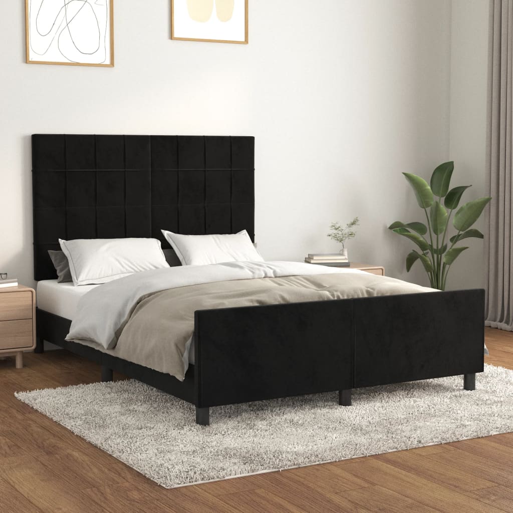 Vetonek Estructura de cama sin colchón terciopelo negro 140x190 cm