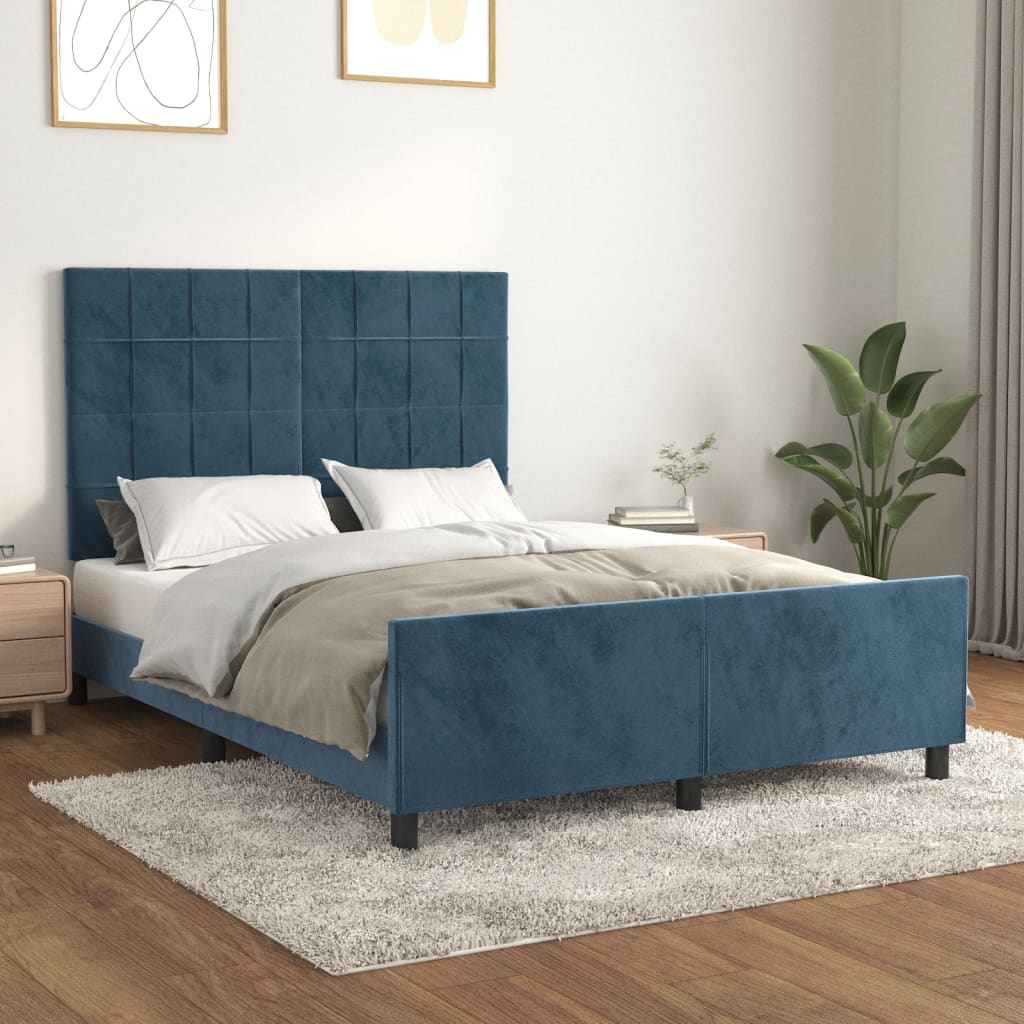 Vetonek Estructura de cama sin colchón terciopelo azul oscuro 140x200cm