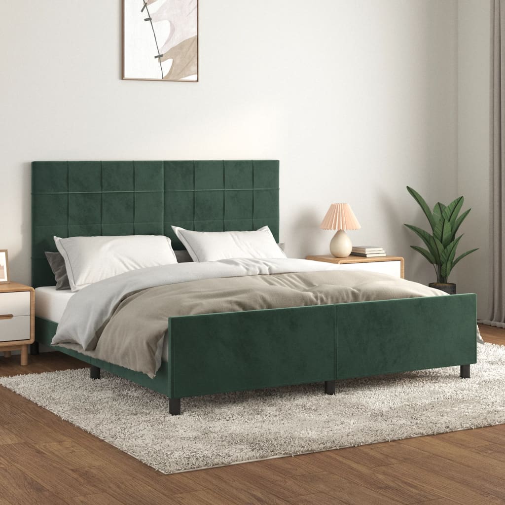 Vetonek Estructura cama con cabecero terciopelo verde oscuro 180x200 cm