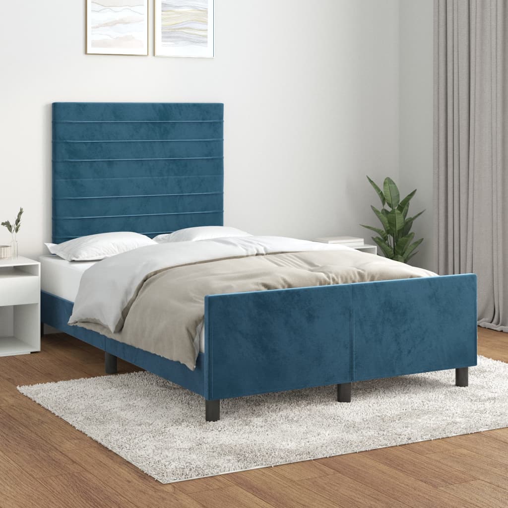 Vetonek Estructura de cama sin colchón terciopelo azul oscuro 120x200cm