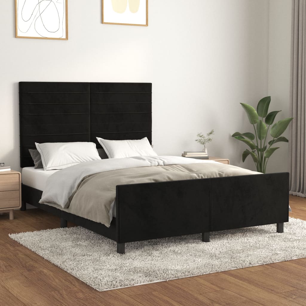 Vetonek Estructura de cama sin colchón terciopelo negro 140x190 cm