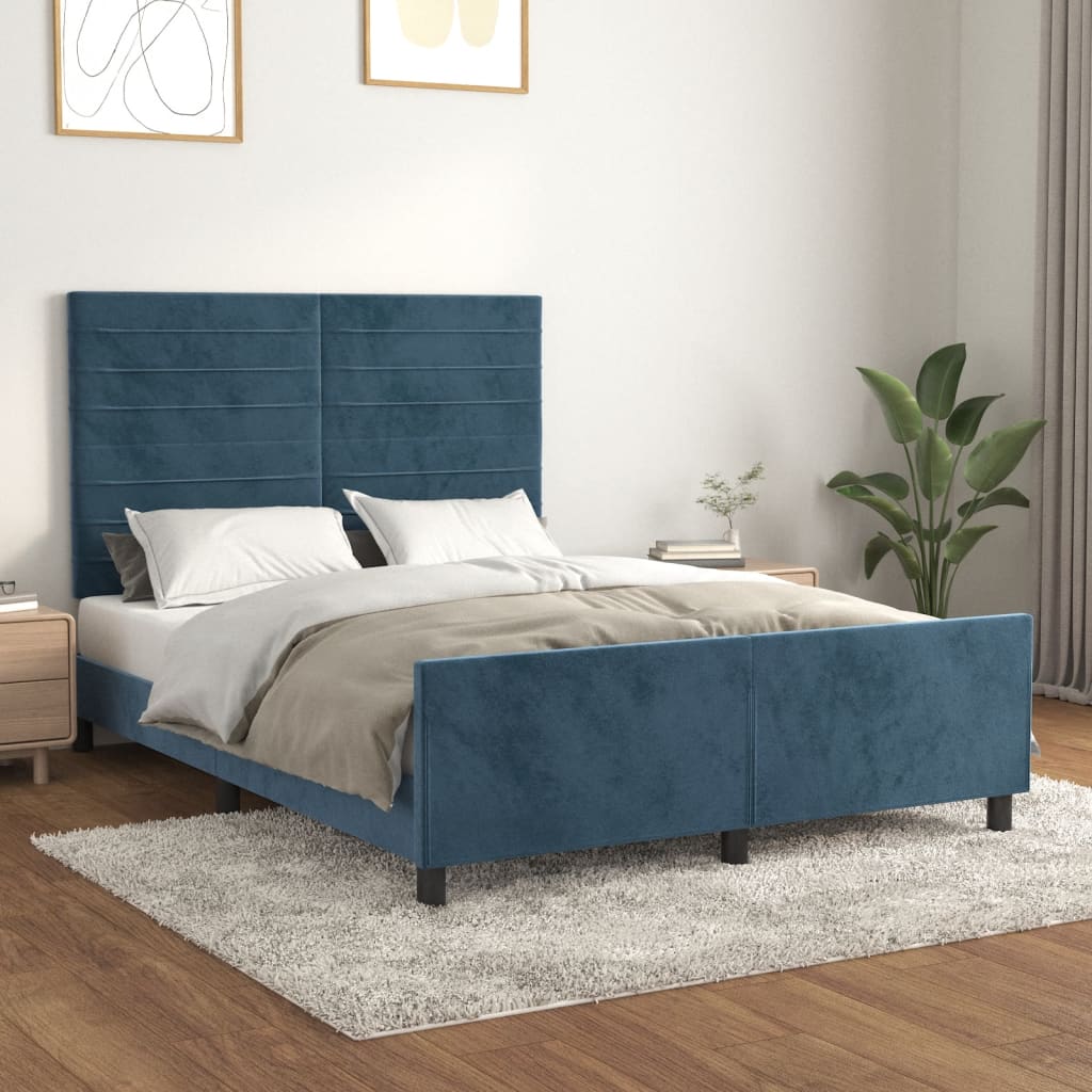 Vetonek Estructura de cama sin colchón terciopelo azul oscuro 140x190cm