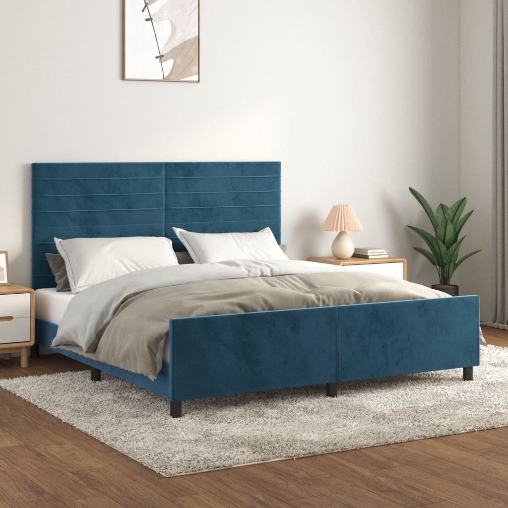 Vetonek Estructura cama con cabecero terciopelo azul oscuro 180x200 cm