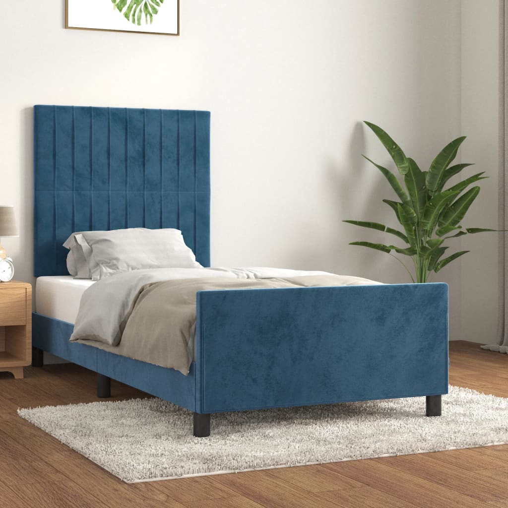 Vetonek Estructura de cama sin colchón terciopelo azul oscuro 90x200 cm