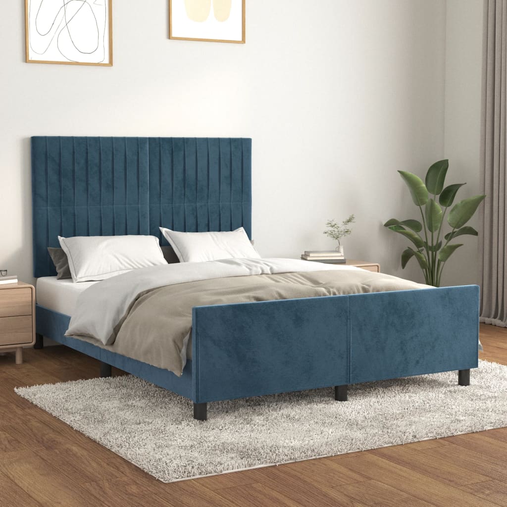 Vetonek Estructura de cama sin colchón terciopelo azul oscuro 140x200cm