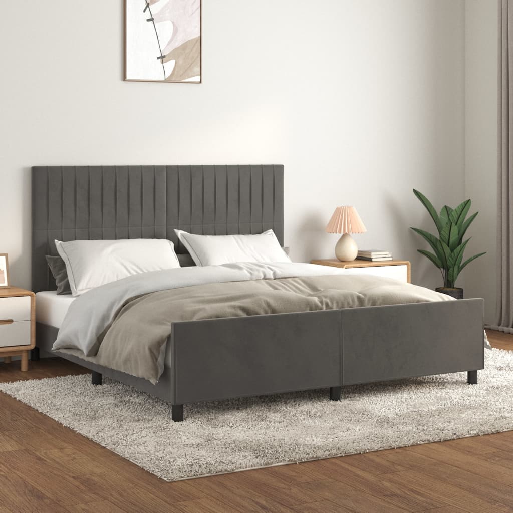 Vetonek Estructura cama con cabecero terciopelo gris oscuro 180x200 cm