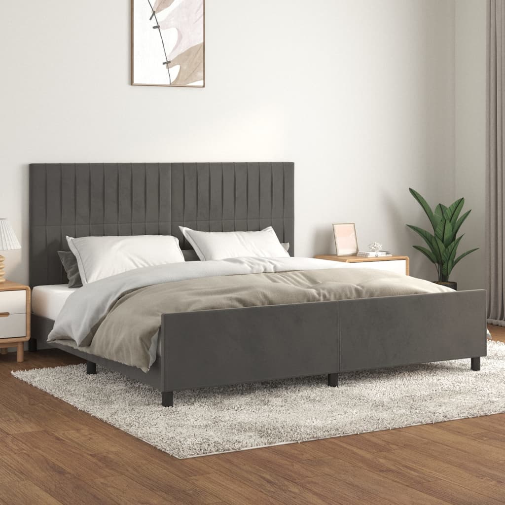 Estructura cama con cabecero terciopelo gris oscuro 200x200 cm