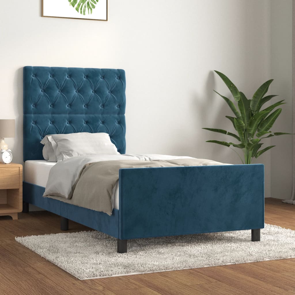 Vetonek Estructura de cama sin colchón terciopelo azul oscuro 80x200 cm