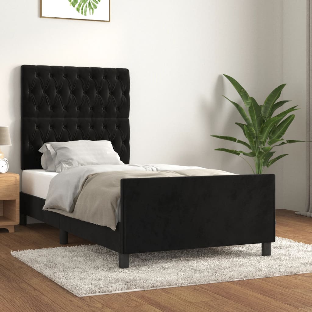 Estructura de cama sin colchón terciopelo negro 90x190 cm v4015 Vetonek