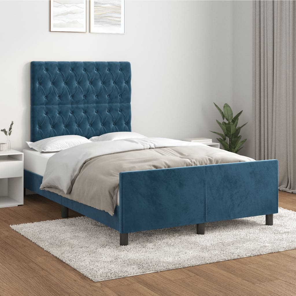 Vetonek Estructura de cama sin colchón terciopelo azul oscuro 120x200cm