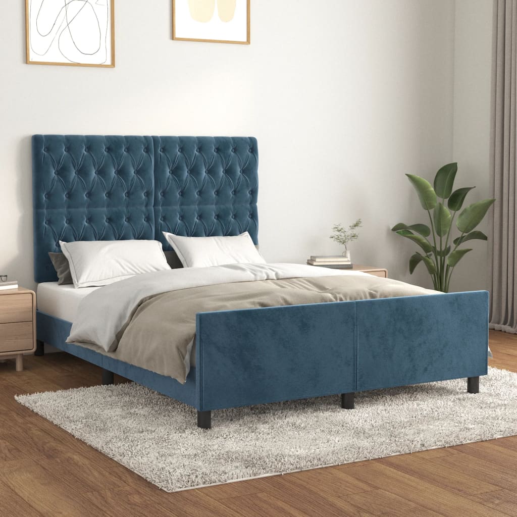 Vetonek Estructura de cama sin colchón terciopelo azul oscuro 140x190cm