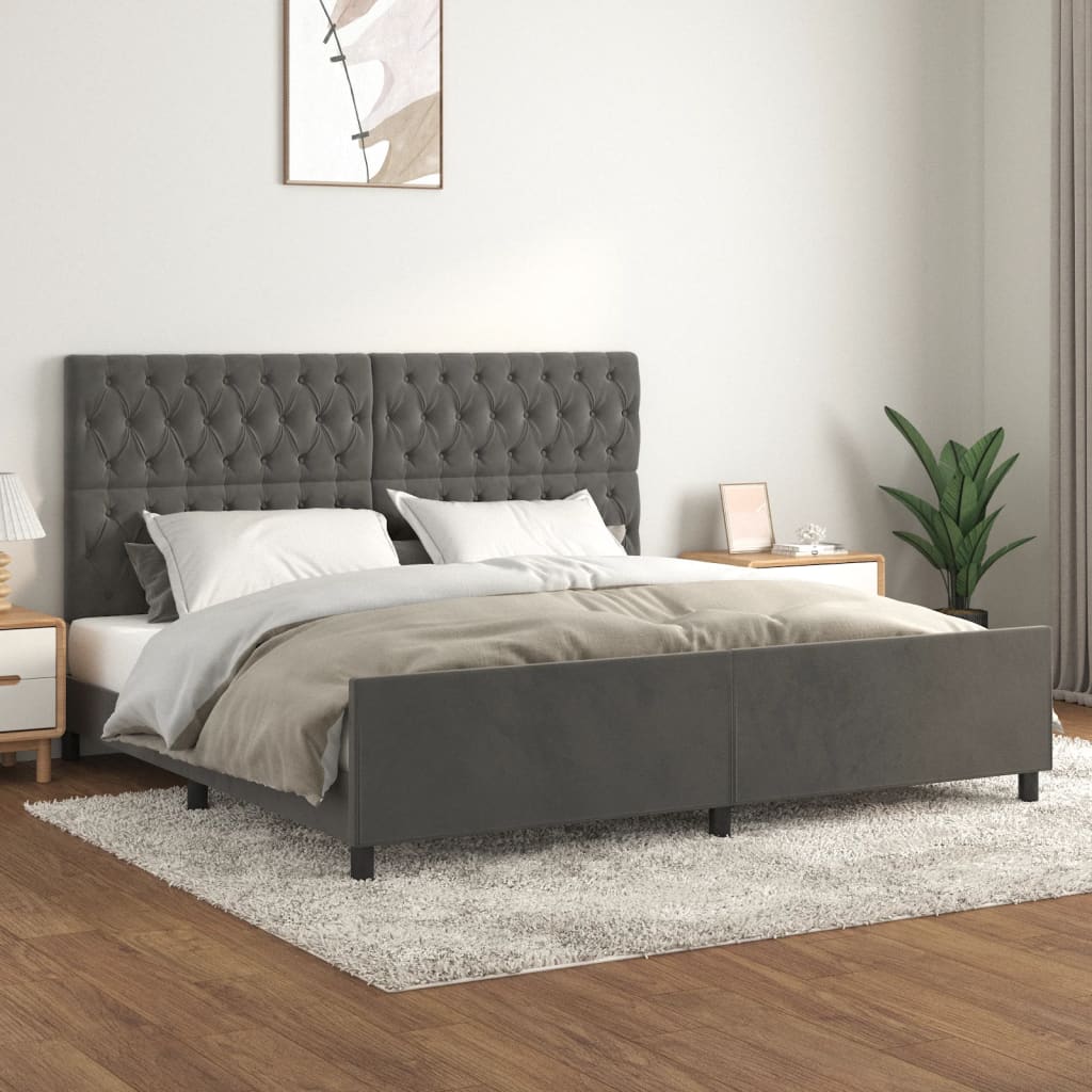 Vetonek Estructura cama sin colchón terciopelo gris oscuro 200x200 cm