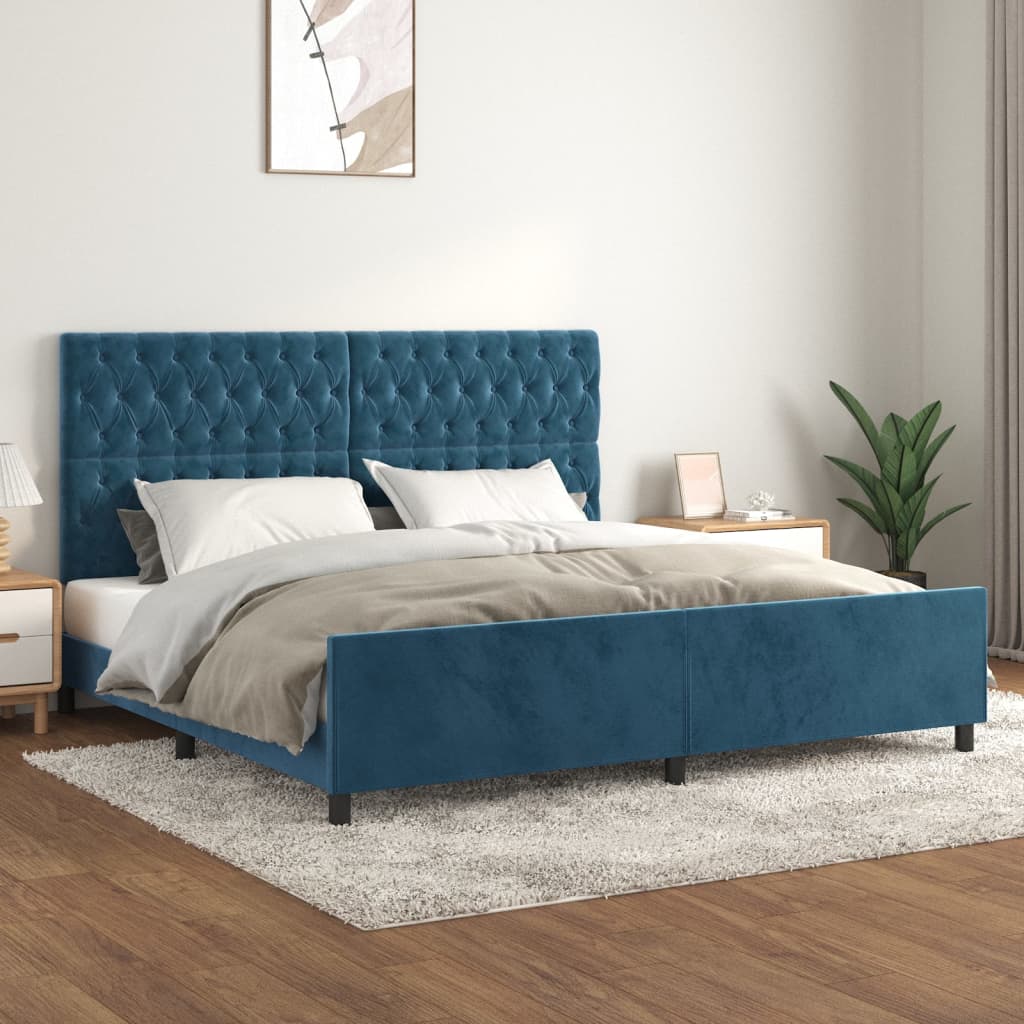 Vetonek Estructura cama sin colchón terciopelo azul oscuro 200x200 cm