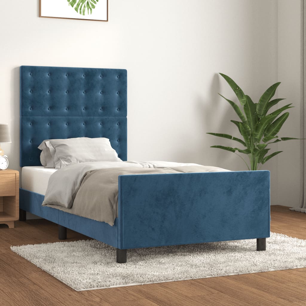 Vetonek Estructura de cama sin colchón terciopelo azul oscuro 90x200 cm