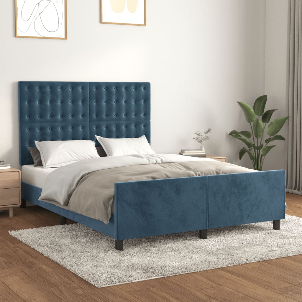 Vetonek Estructura de cama sin colchón terciopelo azul oscuro 140x190cm