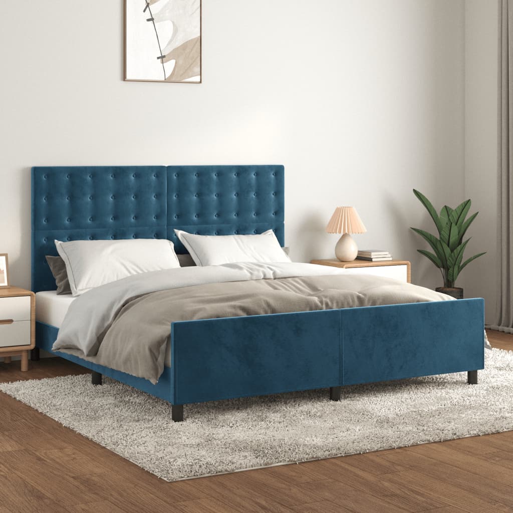 Vetonek Estructura cama con cabecero terciopelo azul oscuro 180x200 cm