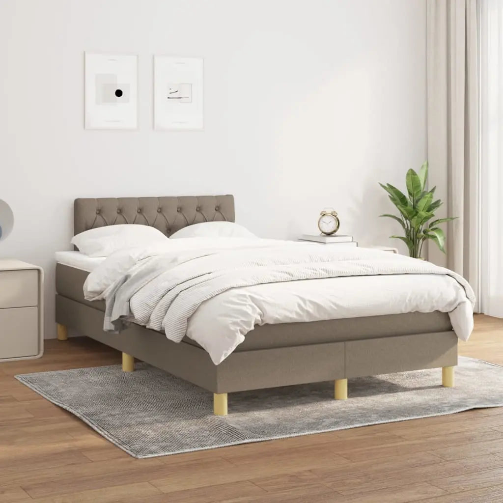 Cama box spring con colchón tela gris taupe 120x200 cm V5097 Vetonek
