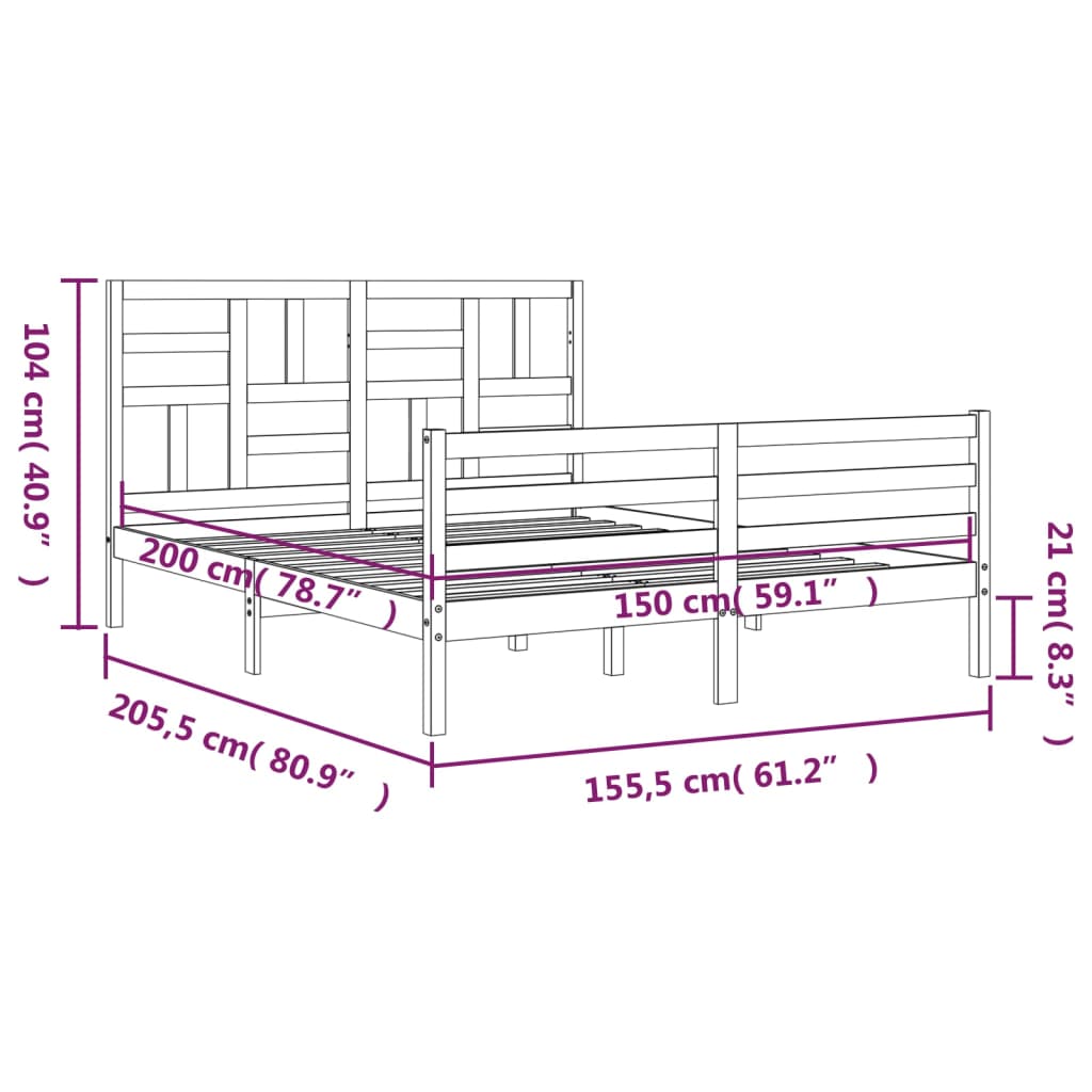 Estructura de cama matrimonio con cabecero madera maciza blanco vidaXL