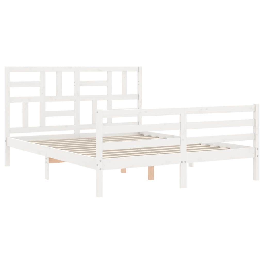 Estructura de cama matrimonio con cabecero madera maciza blanco vidaXL