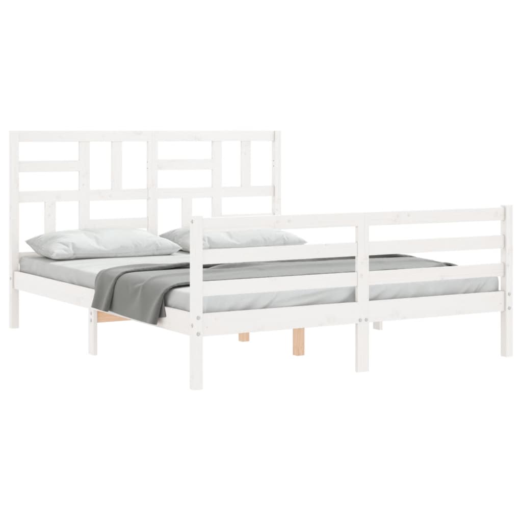 Estructura de cama matrimonio con cabecero madera maciza blanco vidaXL