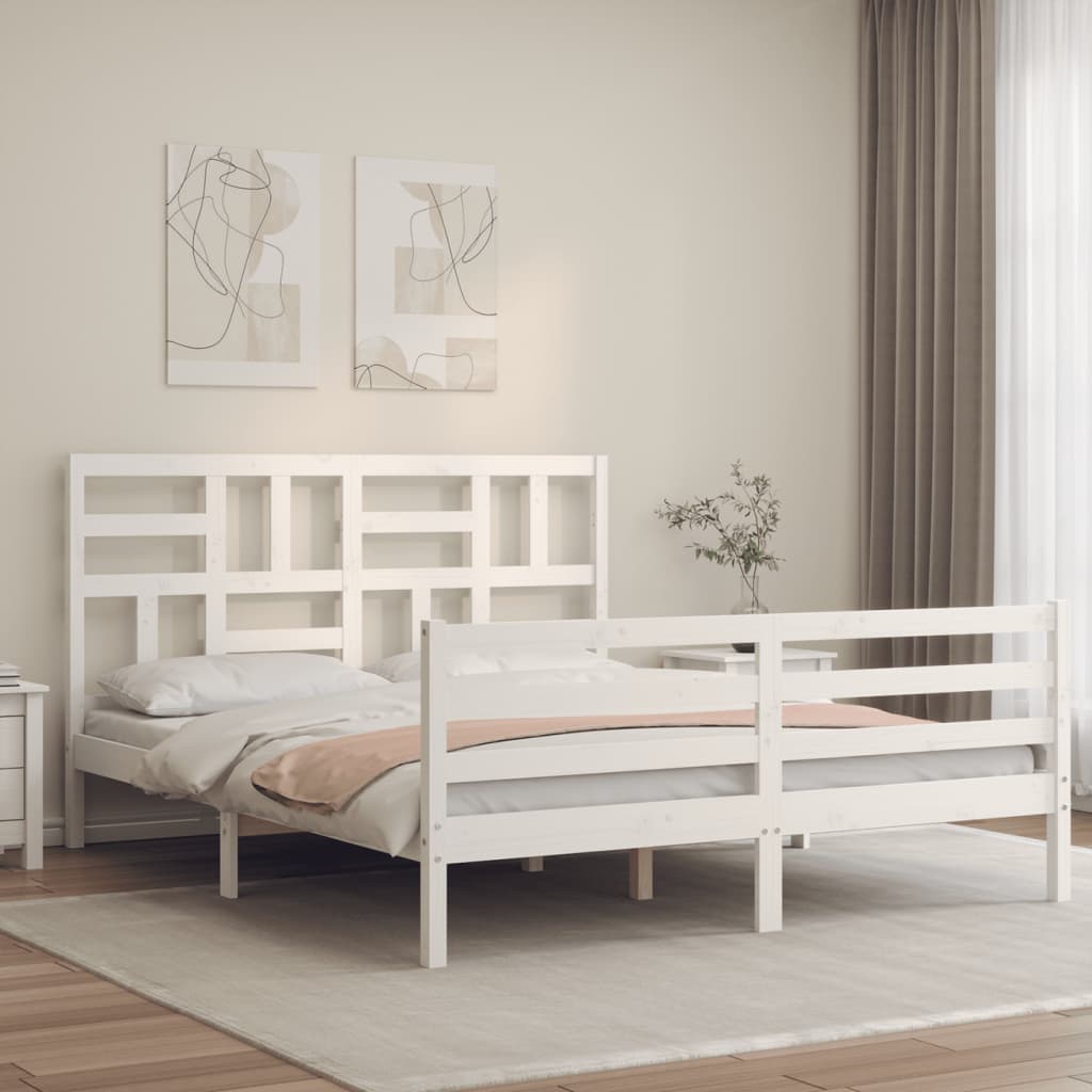 Estructura de cama matrimonio con cabecero madera maciza blanco vidaXL