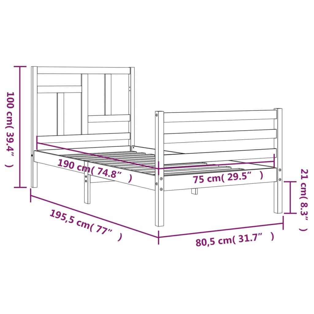 Estructura de cama individual con cabecero madera maciza vidaXL