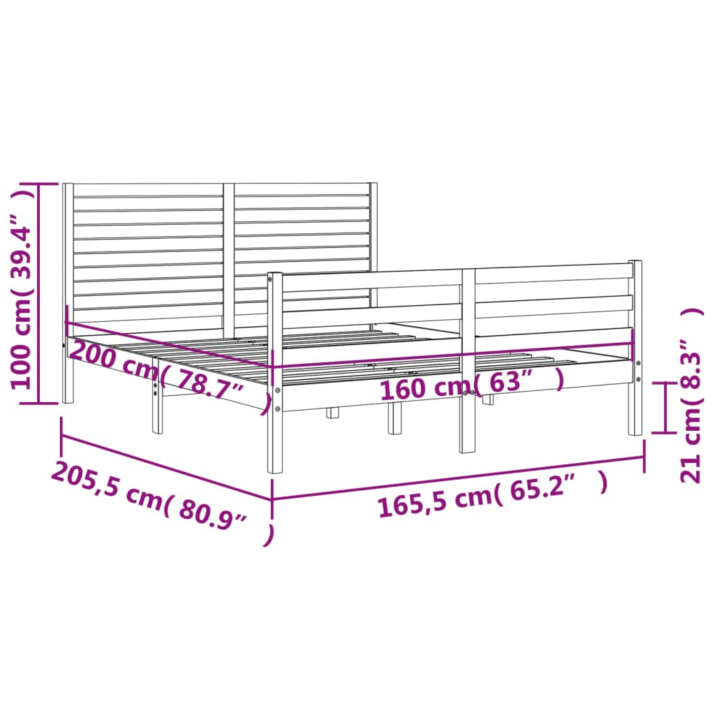 Estructura de cama con cabecero madera maciza 160x200 cm vidaXL