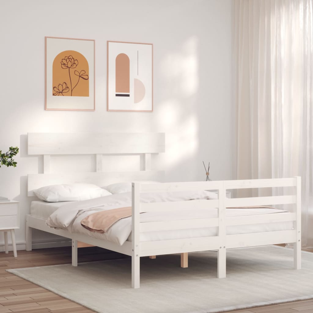 Estructura cama de matrimonio con cabecero madera maciza blanco vidaXL