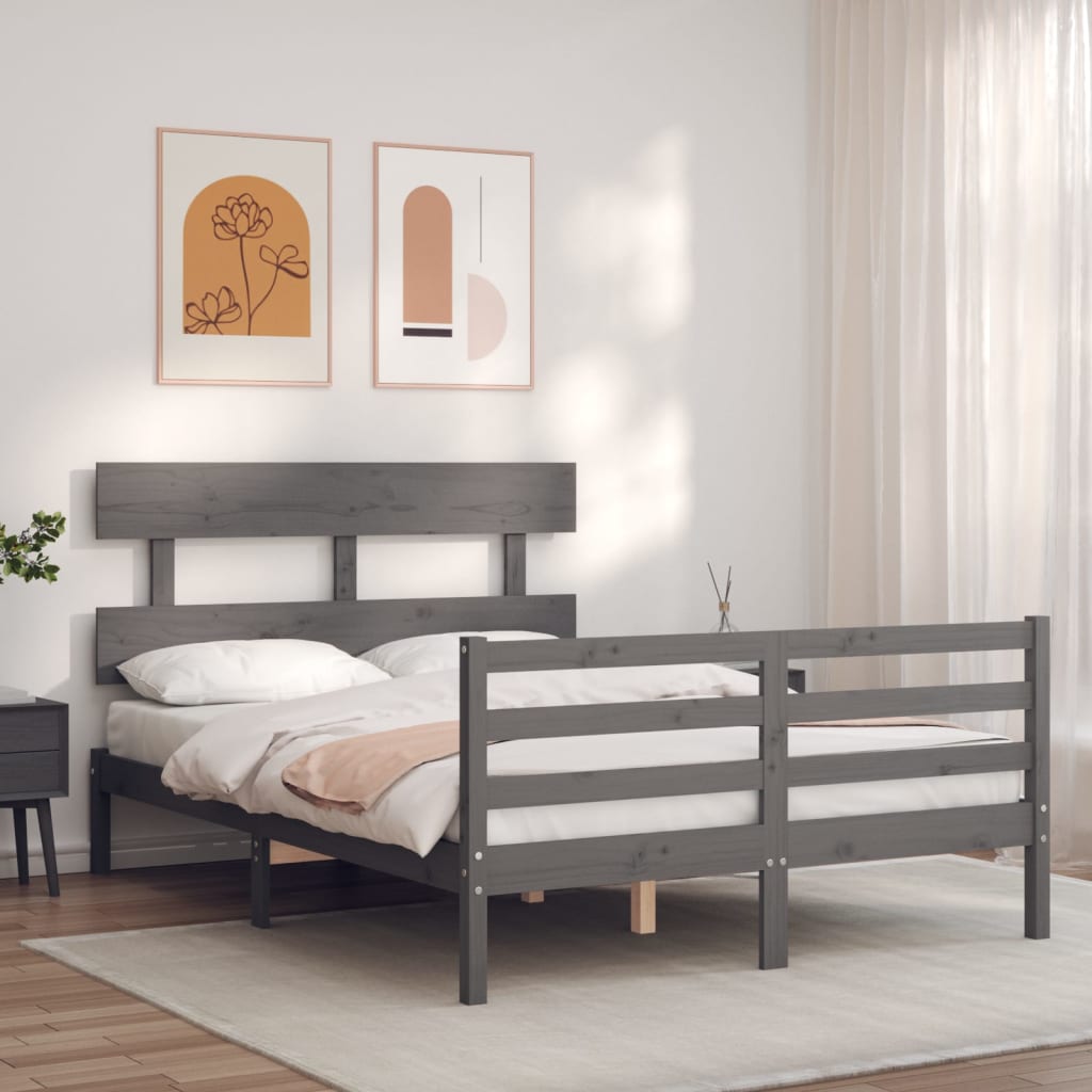 GRAY WOODED WOODED WOODEN COUBLE BED STRUCTURE