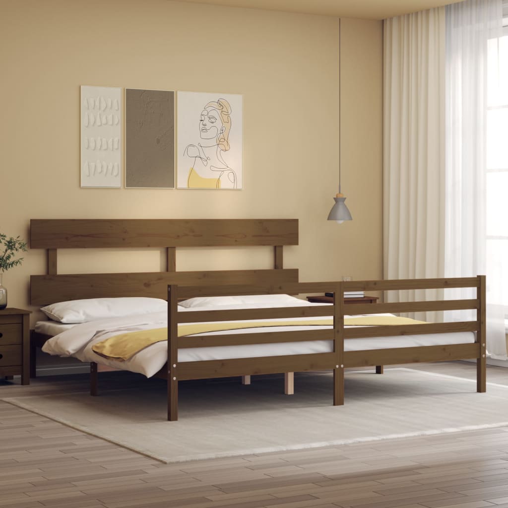 Vetonek Estructura cama y cabecero madera maciza marrón miel 200x200 cm