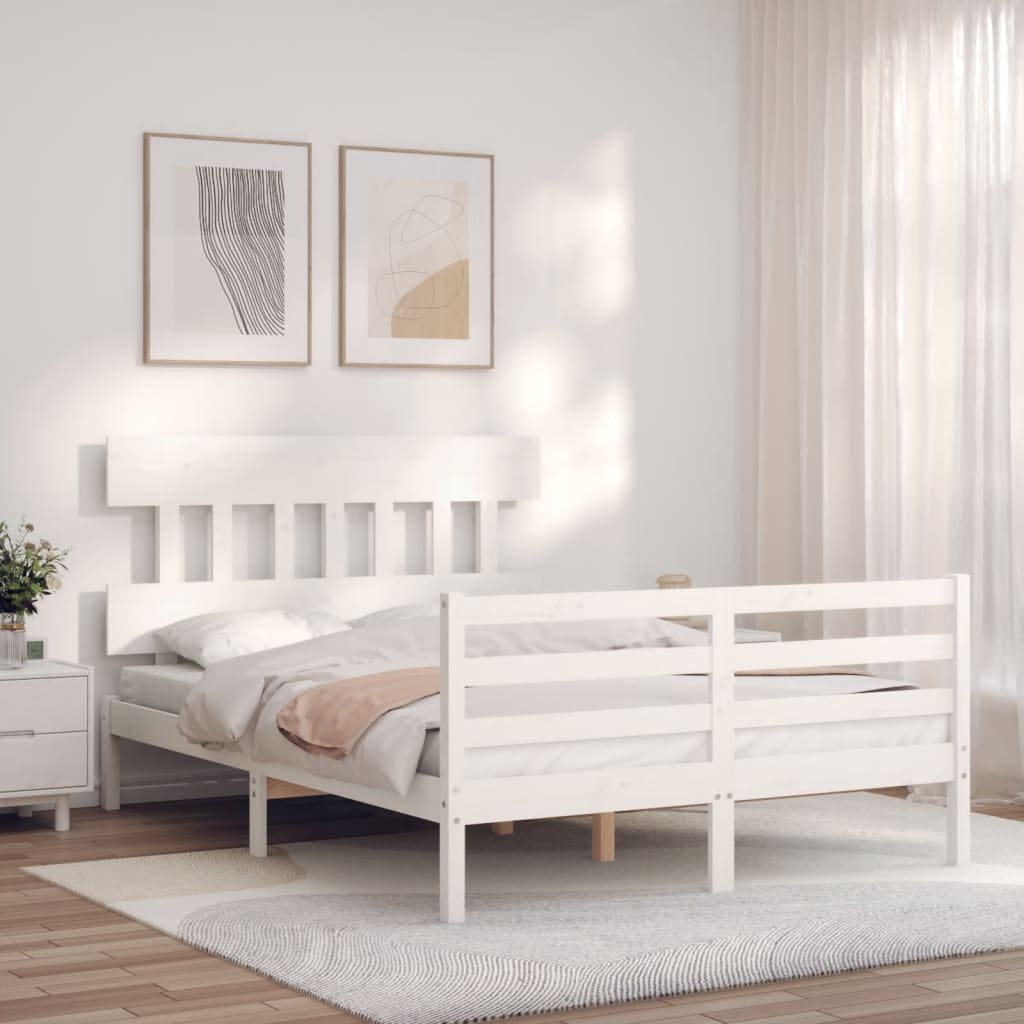 Estructura cama de matrimonio con cabecero madera maciza blanco vidaXL