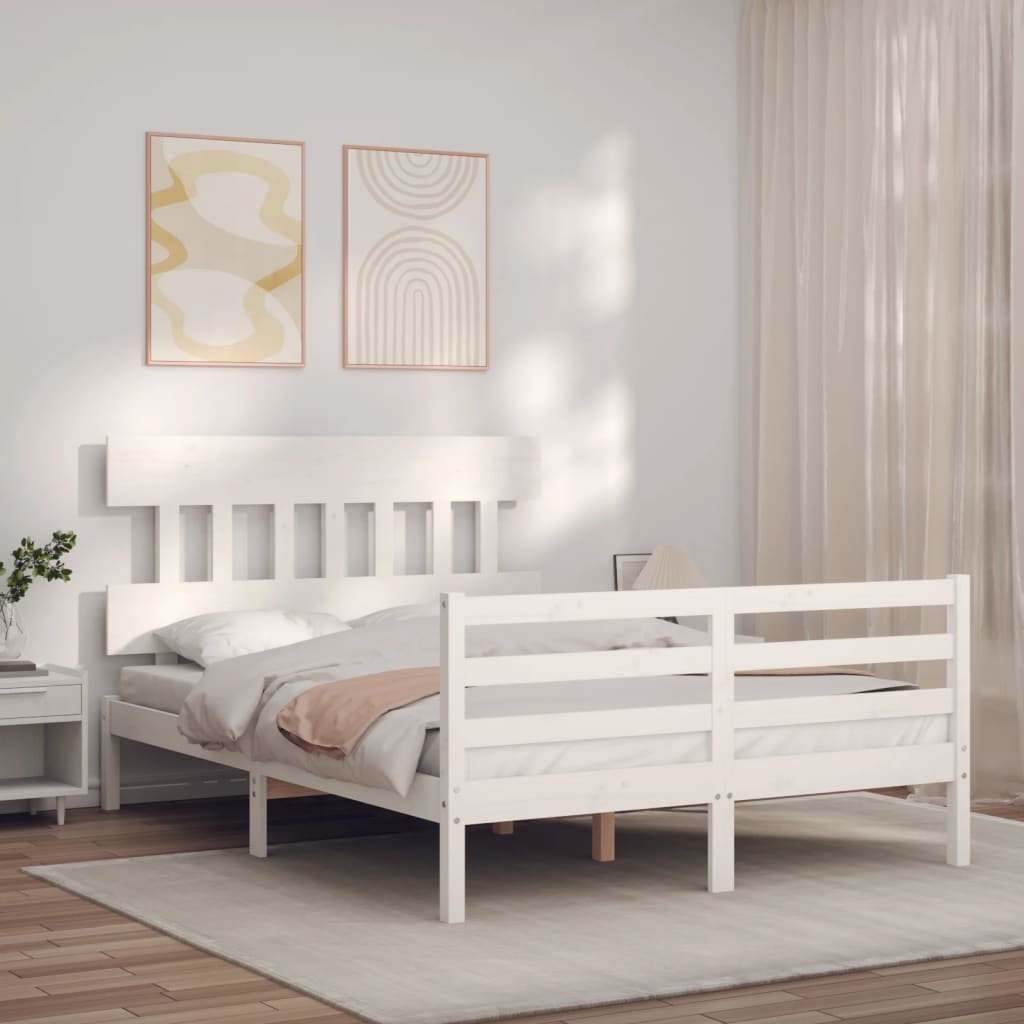 Estructura cama de matrimonio con cabecero madera maciza blanco vidaXL