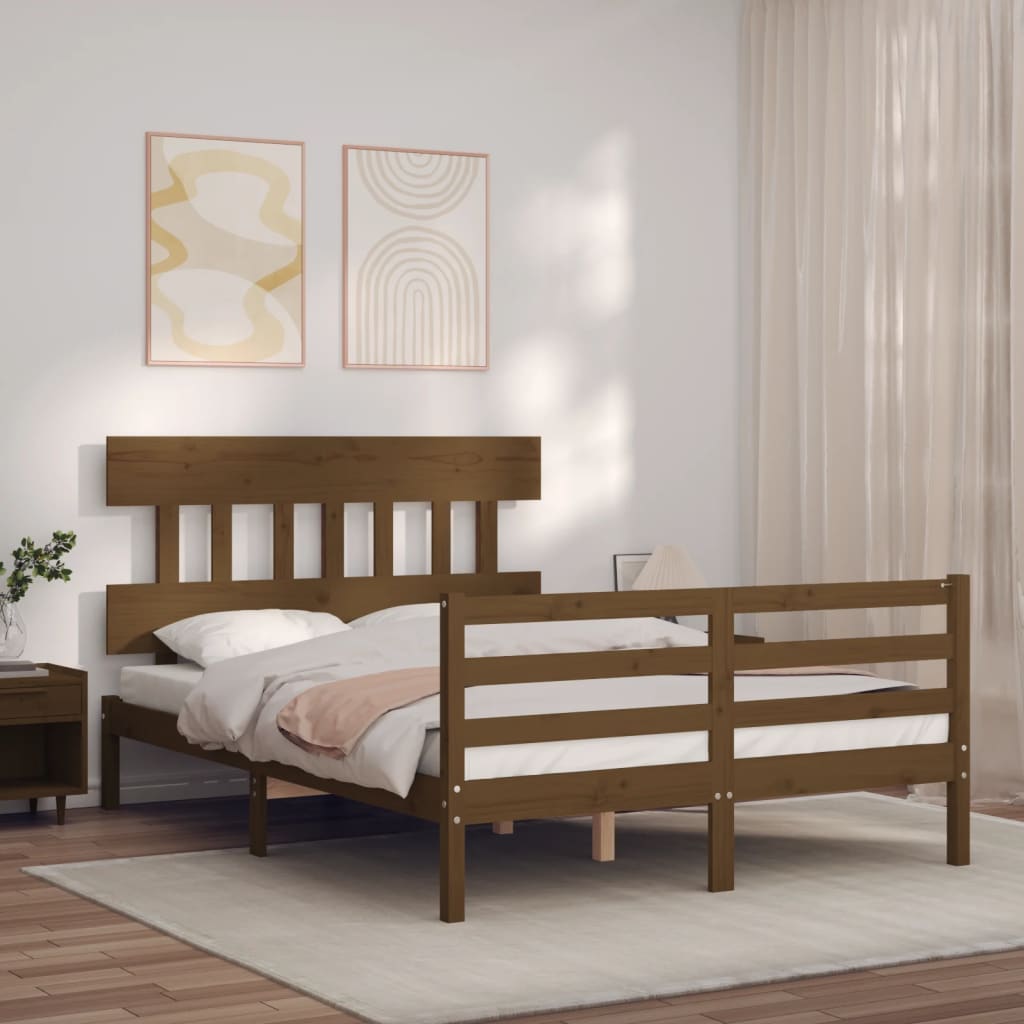 Vetonek Estructura de cama matrimonio con cabecero madera marrón miel