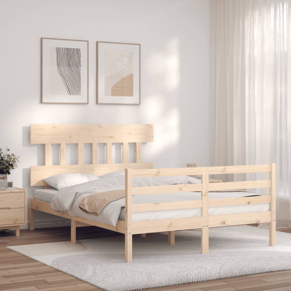 Estructura de cama de matrimonio con cabecero madera maciza vidaXL