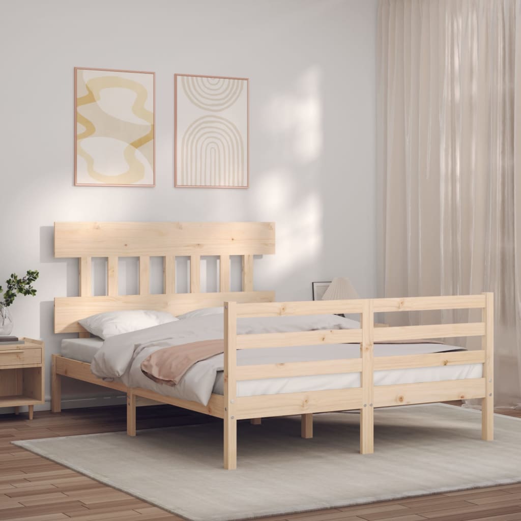 Estructura de cama de matrimonio con cabecero madera maciza vidaXL