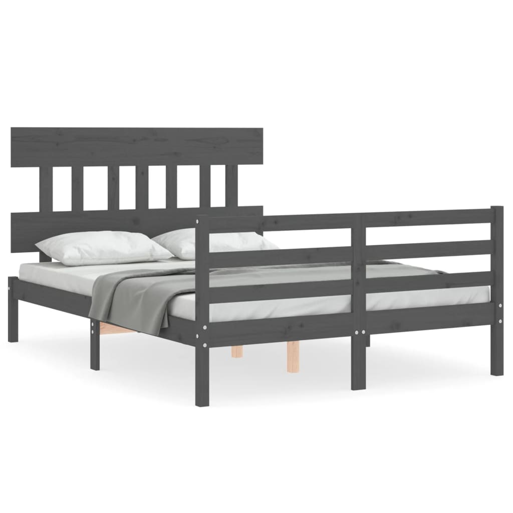 Estructura cama de matrimonio con cabecero madera maciza gris vidaXL