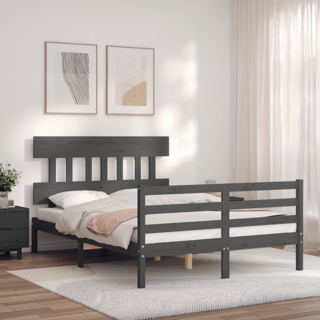 Estructura cama de matrimonio con cabecero madera maciza gris vidaXL